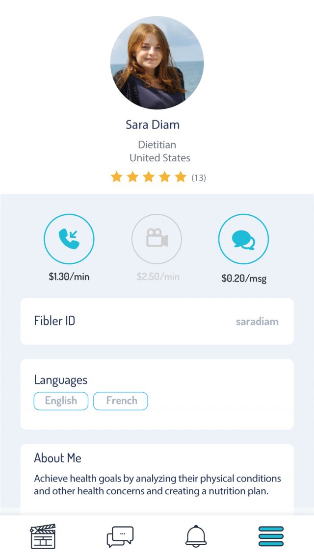Fibler app — Paid Instant Consultations screen